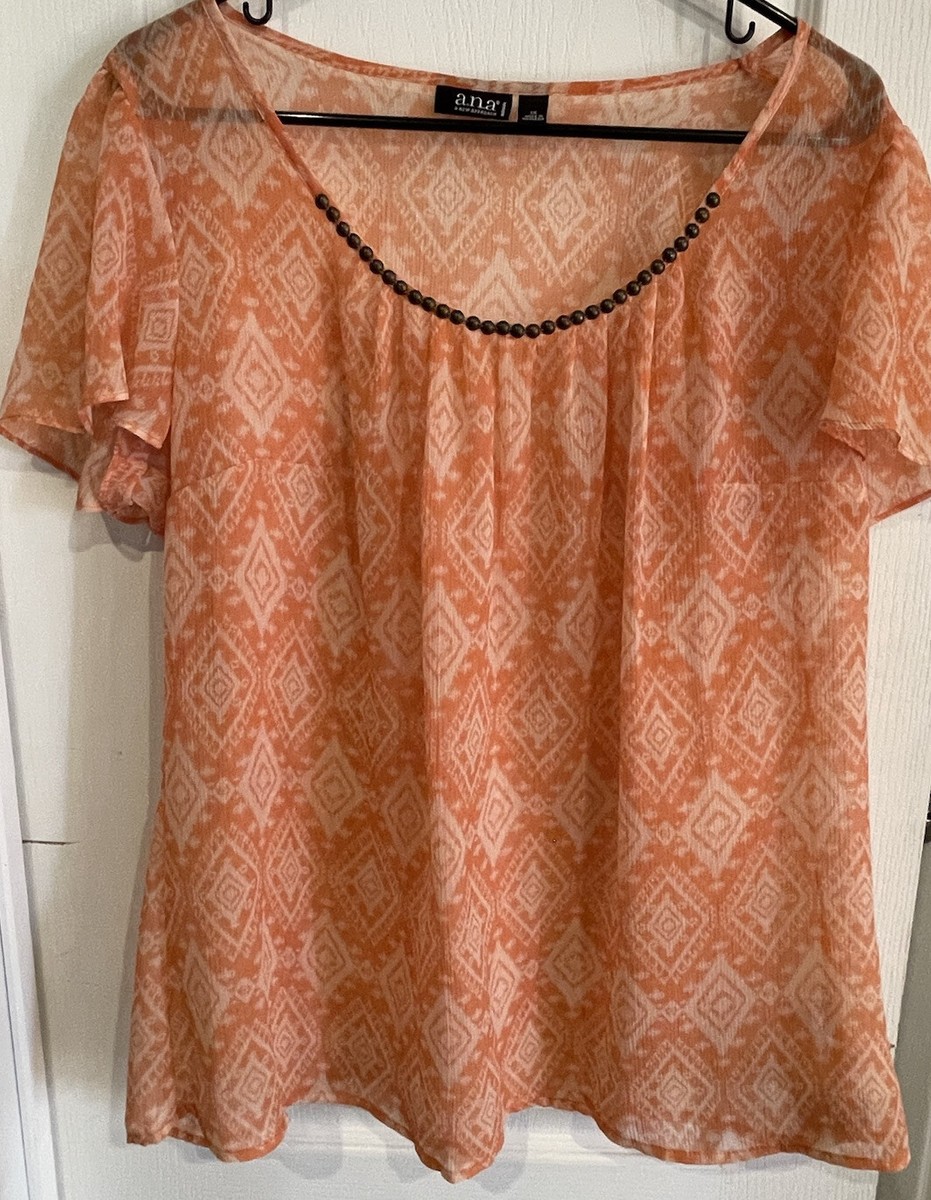 a.n.a. Womans Short Sleeve Peach and Cream Shirt Size 1X | eBay