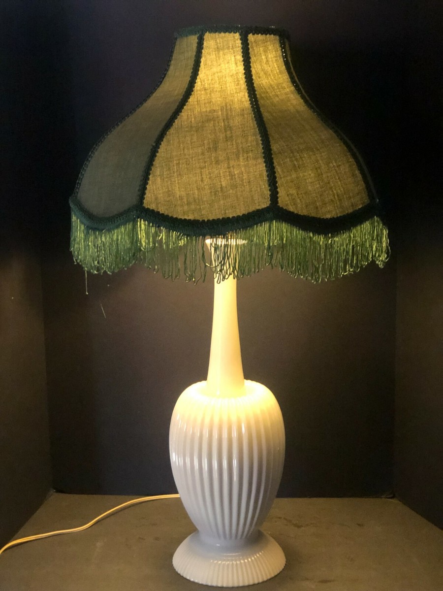 Vintage Table Lamp Mid Century Modern Ceramic Glossy Ivory