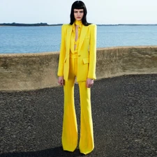 Occident Womens 2pcs Sets One Button Suit Jacket Pants Long Flared Trousers Star