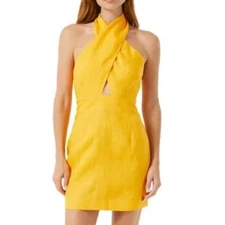 $375 NWOT Rhode Tangerine Tali Halter Linen Cut Out Mini Dress Sz 4