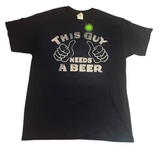 Gilden Funny Beer Graphic T-Shirt Men's L Short Sleeve Blue Glow in the Dark