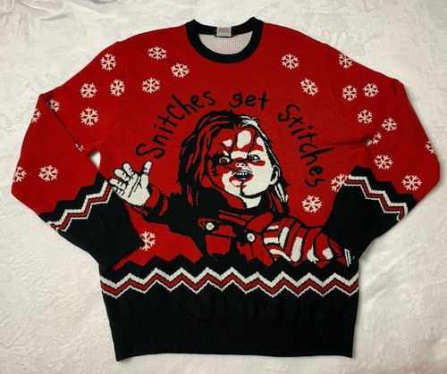 Chucky Child’s Play Sweater Snitches Get Stitches Ugly Christmas Size Large