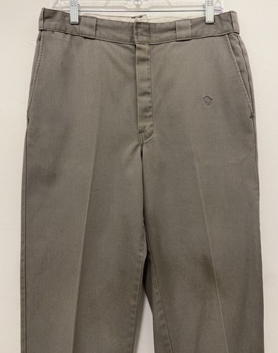 VINTAGE 60'S CHINO GRAY FADED WORK TALON CUFFED COTTON DRESS PANTS 32x26 RARE - Picture 3 of 17