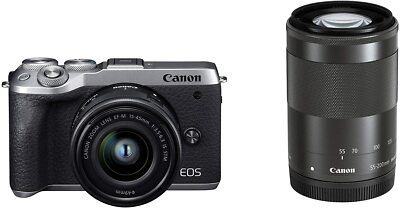 USED Canon EOS M6 Mark II Double zoom kit Silver FREESHIPPING