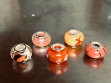 Large Hole Rondelle Beads, with Platinum Tone orange mix