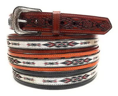 NELIDAS SOUTHERN IMPORTS MEN'S WESTERN LEATHER BELT. SADDLE HORSE SOUTHWESTERN STYLE COWBOY RODEO BELT