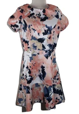Love Ady Fit and Flare Dress Medium Ruffle Hem Pink Peach Floral Balletcore
