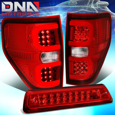 FIT 09-14 FORD F150 DUAL RED 3D LED BAR TAIL LIGHT+3RD THIRD BRAKE/CARGO LAMP
