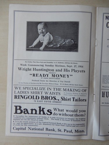 September 27th, 1914 - Shubert Theatre Playbill - Ready Money - Huntington - Picture 3 of 3