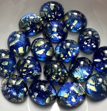 12 Vintage Blue Opal Cabochons 12x10 Art Glass Metallic Flecked Flash Cab C6-114