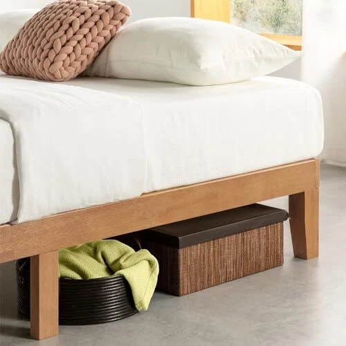 Marco de cama de pino Queen Mid Century moderno de madera maciza montaje sin ruido fácil Foto 4 de 4