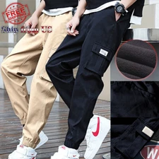 Men's Fashion Fleece Lined Cargo Joggers Pants Sweatpants Chino Combat Trousers