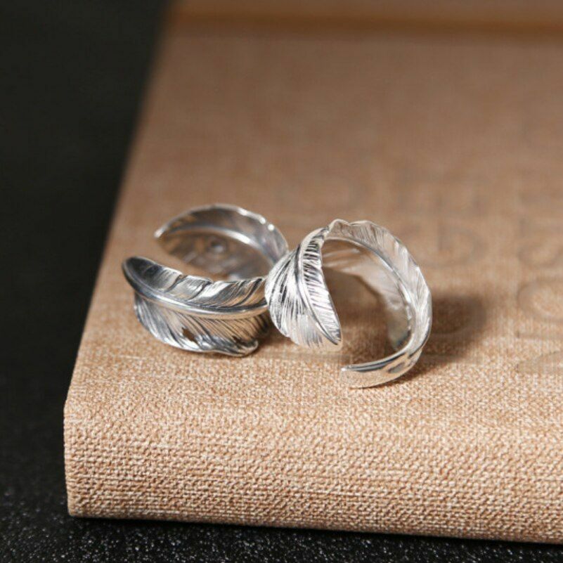 Sterling Silver Indian Feather Ring Wedding Statement Band Rings