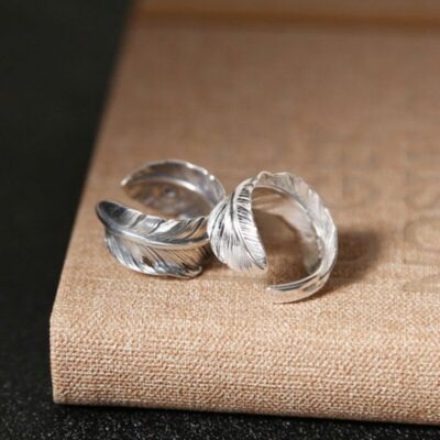 Sterling Silver Indian Feather Ring Wedding Statement Band Rings