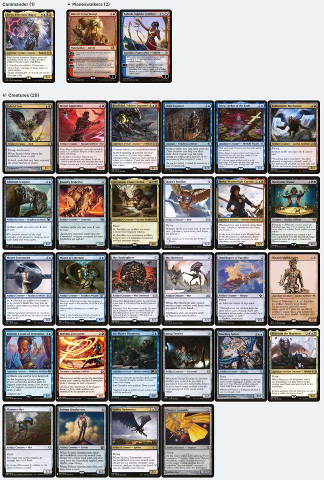 Breya, Etherium Shaper ARTIFACTS AFFINITY Magic MTG Custom Commander ...