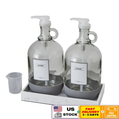 Glass Resin Laundry Detergent Dispenser Set 4Pc Ecofriendly Reusable Storage New