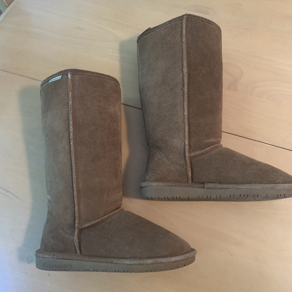 Bearpaw Boots Women's Size 7 Brown Suede Emma Tall 612W Sheepskin Wool Lining eBay