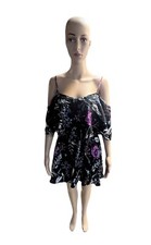 Express Size Small Black Floral Dress Off Shoulder Flutter Sleeve