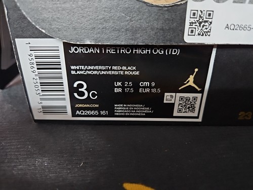 Jordan 1 High OG Heritage Toddler Size 3c AQ2665-161 Air Jordan Retro White Red - Picture 4 of 4