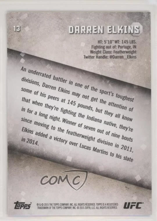 2015 Topps UFC Knockout Gold /99 Darren Elkins #13 - Image 2 of 2