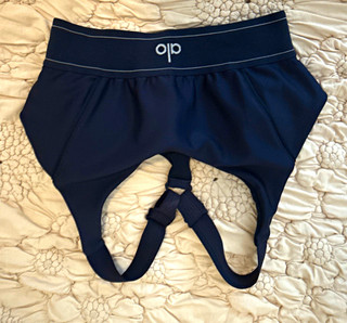 Alo Navy Solid Racerback Sports Bra Wireless Logo Pullover Women's Size S