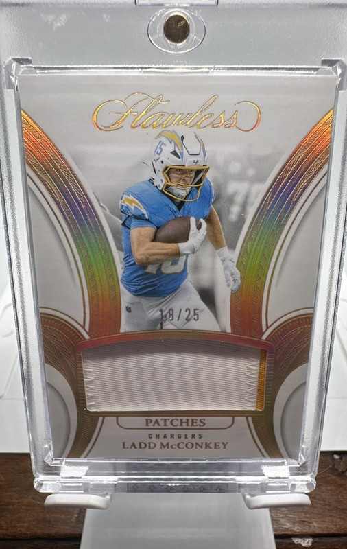 2025 Flawless - Patches Ladd McConkey #PAT-LMY Silver /25 White/Yellow Patch