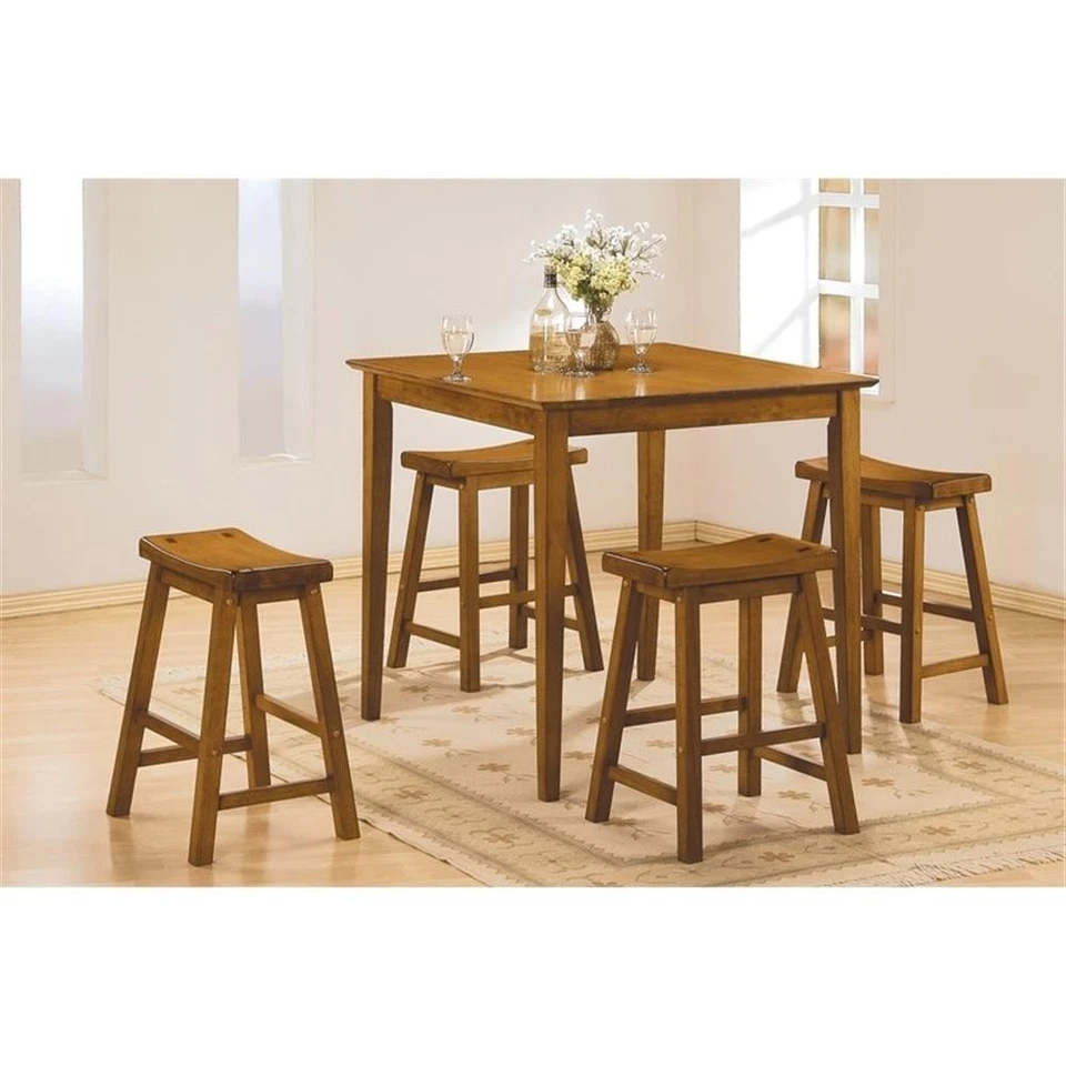Pemberly Row 23.5" Contemporary Solid Wood Counter Stool in Oak (Set of 2) - Image 3 of 4