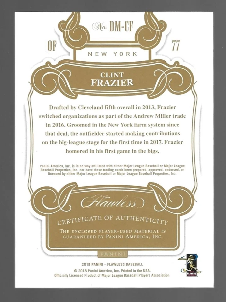 Patches Clint Frazier 2018 Panini Flawless relíquias duplas 8/25 💲 - Imagem 3 de 3