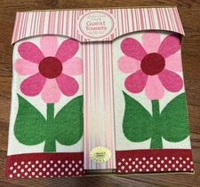IOB Unused WITH FLAWS Fringed Pink Flower Vintage Hand Towel Set Gift Set READ