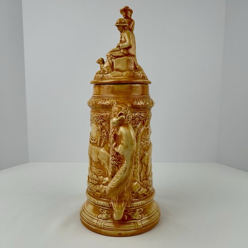 Vintage German-Style 15.5" Ceramic Beer Stein w/ Deer Scene & Figural Lid - Picture 2 of 12