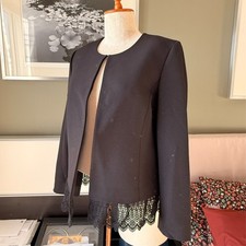 Tahari Black Open Blazer Lace Hemline Career Formal Party Power Dressing US 10