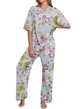 Lounge Sets for Women Knit Short Sleeve Tops and Long Pants Soft Comfy Pajamas S