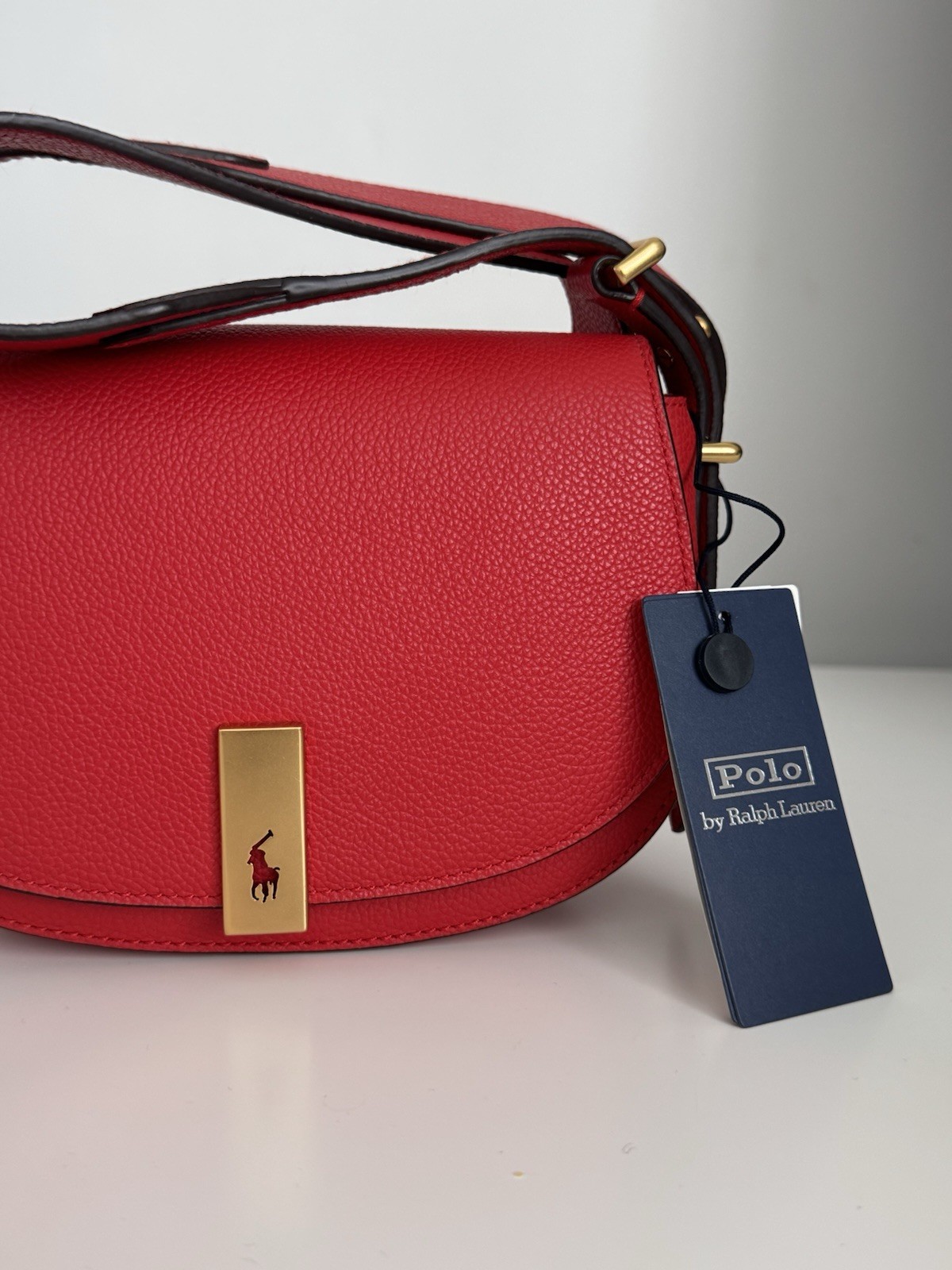 Polo RALPH LAUREN ID Mini Saddle Bag Leather Shoulder Womens Red image 4