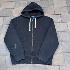 Polo Ralph Lauren Waffle Lined Zip Up Hoodie Mens Large Faded Distressed Thrash
