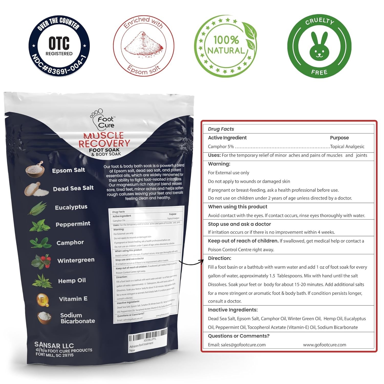 Foot Soak Epsom Salts All-Natural Relaxing Spa Pedicure 16 oz