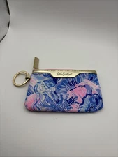 Lilly Pulitzer Coin Purse ID Holder with Key Ring Blue Pink