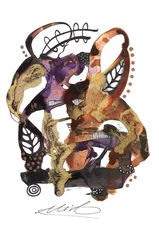 Signed Original Indian Ink Abstract Painting – 5x7 COA – Handmade Mixed Media 