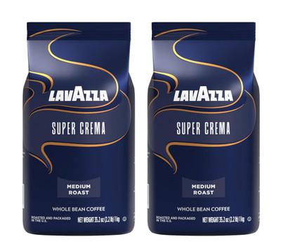 Lavazza Super Crema Whole Bean Coffee, Medium Espresso Roast, 2×4.4 lb