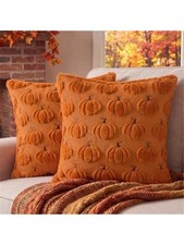 Fall Throw Pillow Covers 18x18 Set of 2 Rust Orange Pumpkin Decor