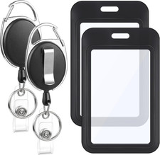 2 Pack Retractable Badge Reel with Double-Sided ID Holder, Black