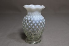 1 FENTON Clear White Opalescent 3 3/4" Tall Vase In The Hobnail Pattern D