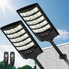 Solar Street Lights Outdoor Waterproof, 2 Pack High Lumen Solar Outdoor Flood...