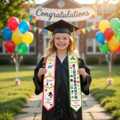 Custom Alice In Wonderland Graduation Stole, Class Of 2026 Kindergarten Sash
