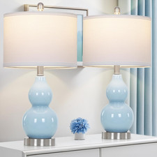 22 Double Gourd Ceramic Table Lamps Set of 2 Blue Modern Bedside Lamps.....