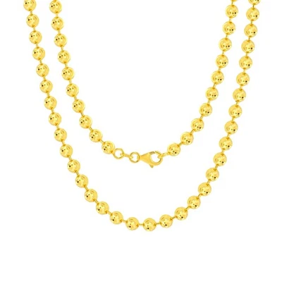 10K Jaune or Massif Hommes 4mm Lune Diamant Coupe Perle Boule Chaîne Collier - Photo 1/4