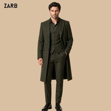 Mens Olive Green Victorian Long Coat Suit, Gothic Wedding Outfit Custom Tailored
