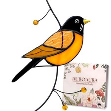 American Robin Stained Glass Window Hanging - Handmade Real Glass Robin Bird ...