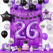 Black Purple Graduation Party Decorations, 2026 Graduation Decorations with Purp