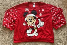 Mickey Mouse Santa Sweatshirt Lights Up Size 3XL Red Snowflakes Christmas Winter