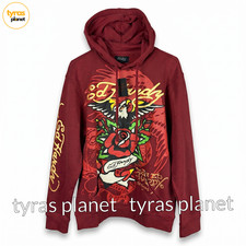 Size L - Ed Hardy Don Ed Hardy Eagle Rose Hoodie Men’s Wine Color EHMTJ1300-14